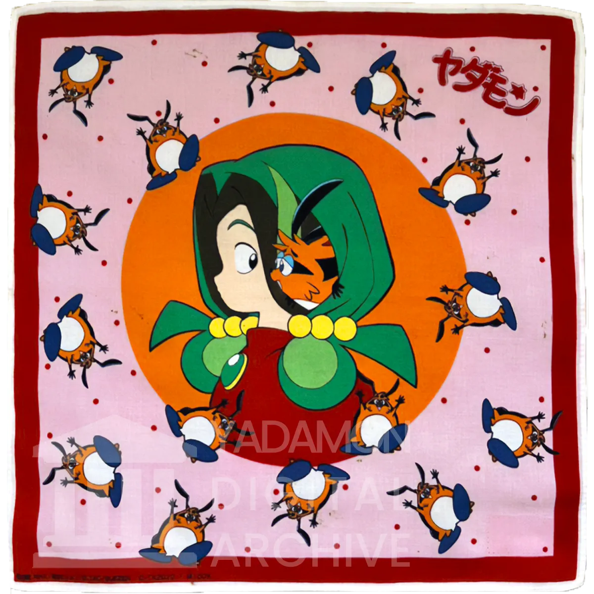 非正規品ヤダモンのハンカチ。配色が公式と異なるため。Yadamon Handkachief. Possibly unlicensed. The characters colour scheme inconsistent.